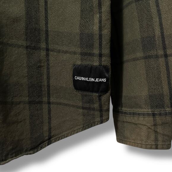Calvin Klein Jeans Olive Green Plaid Flannel Button Up Shirt Men’s S Cotton - Picture 2 of 9